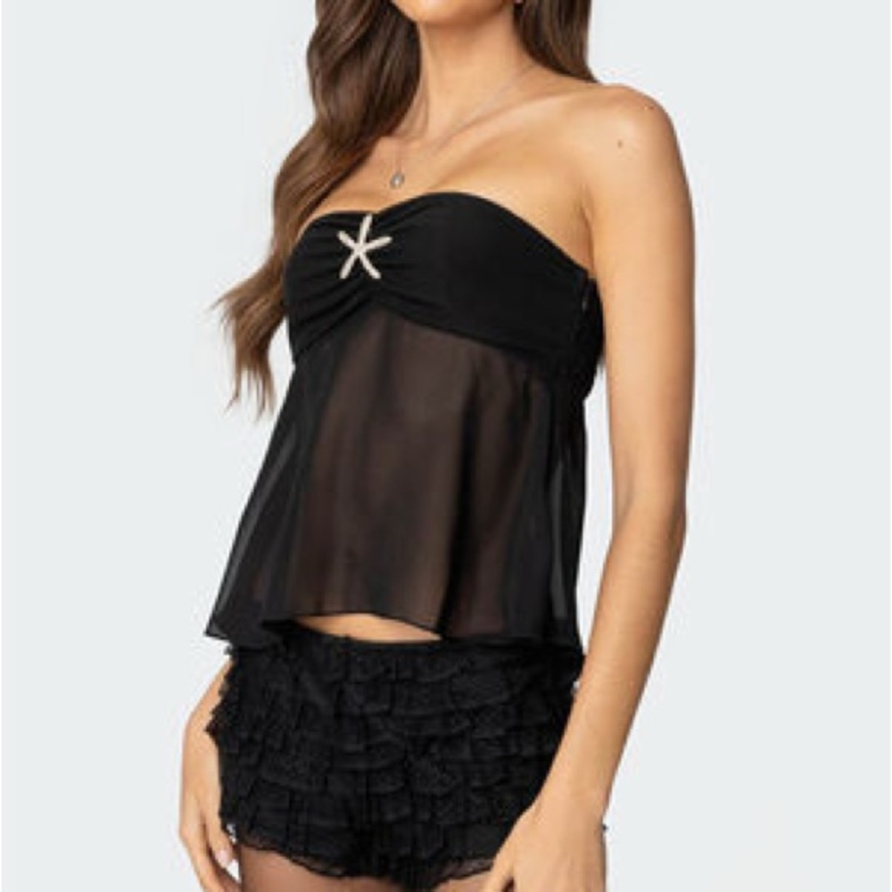 BRAND NEW Black Tube Top with Starfish Metal detail!!